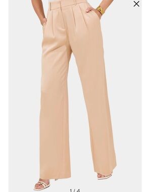 Tinseltown Neutral Beige High-Rise Wide Leg Trousers